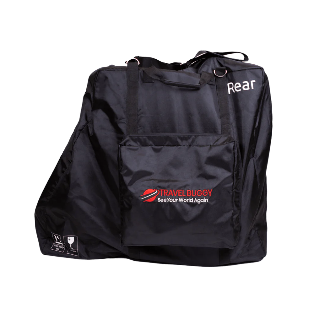 Angled view of the Travel Buggy padded transit case showing its durable exterior fabric and reinforced handles.